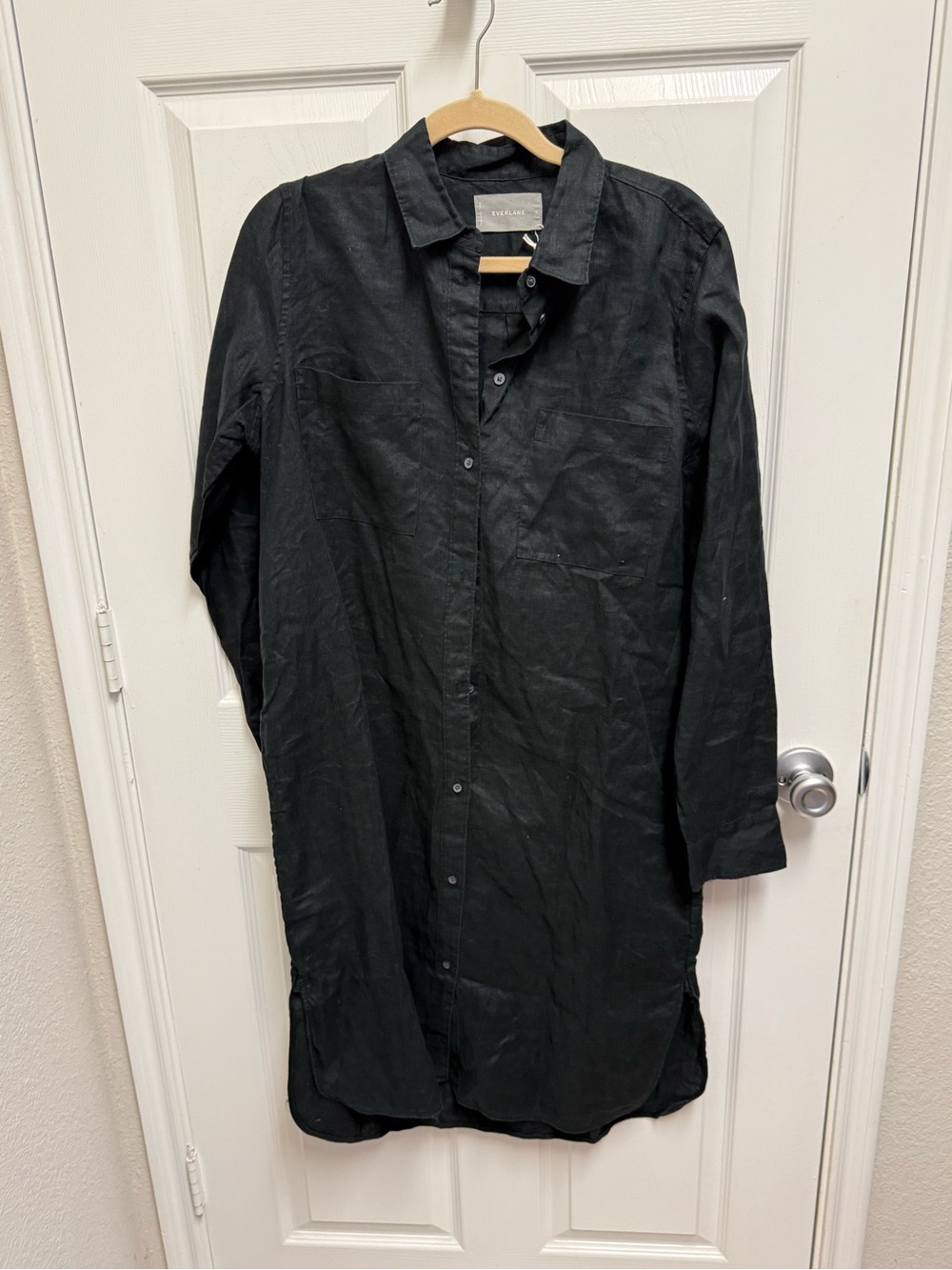 Everlane Black Linen Button Down Dress